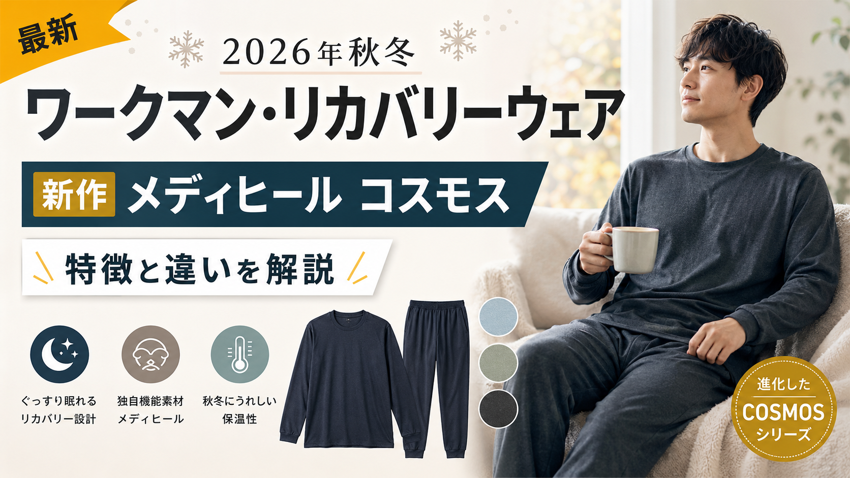 2026年秋冬ワークマン・リカバリーウェア｜新作「メディヒール コスモス」の特徴と違いは？。ブログ用アイキャッチ画像